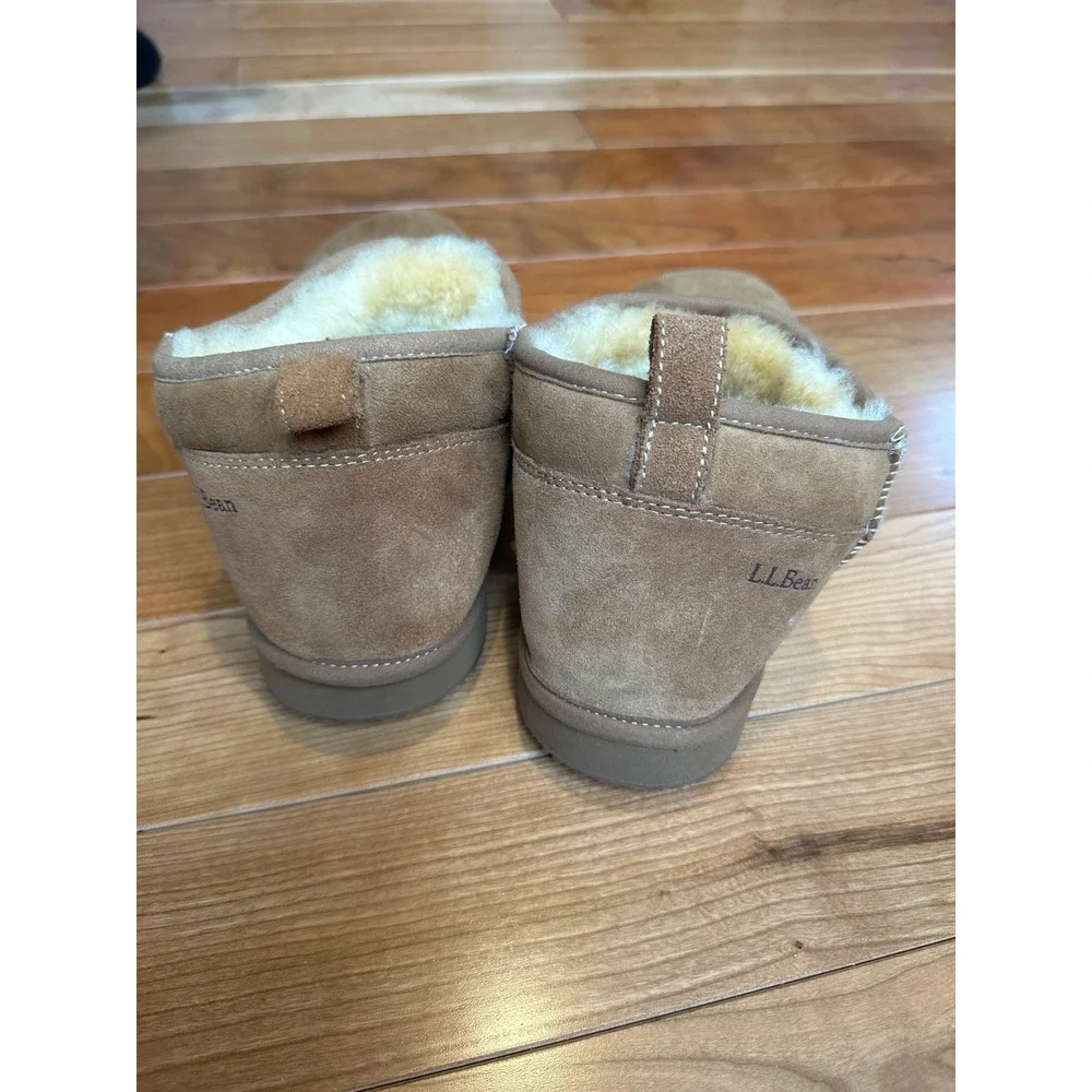 LL Bean Wicked Good Suede Shearling Bootie Slippers Tan Womens 8 515388 - Picture 3 of 6